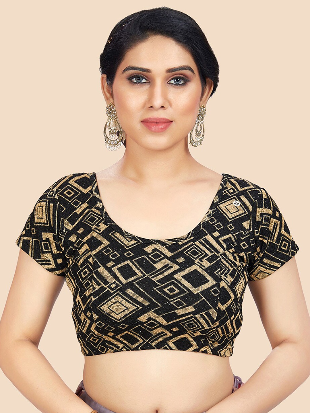 

neckbook Women Black Gold Glitter Shiny Readymade Saree Blouse