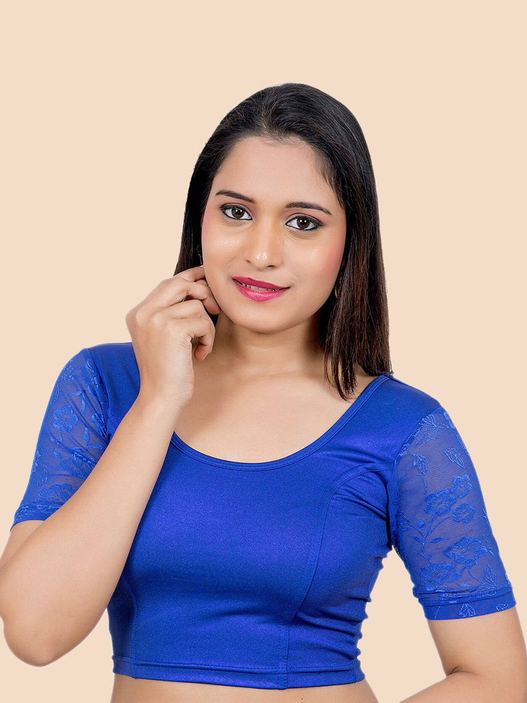 

neckbook Women Blue Solid Silk Readymade Saree Blouse
