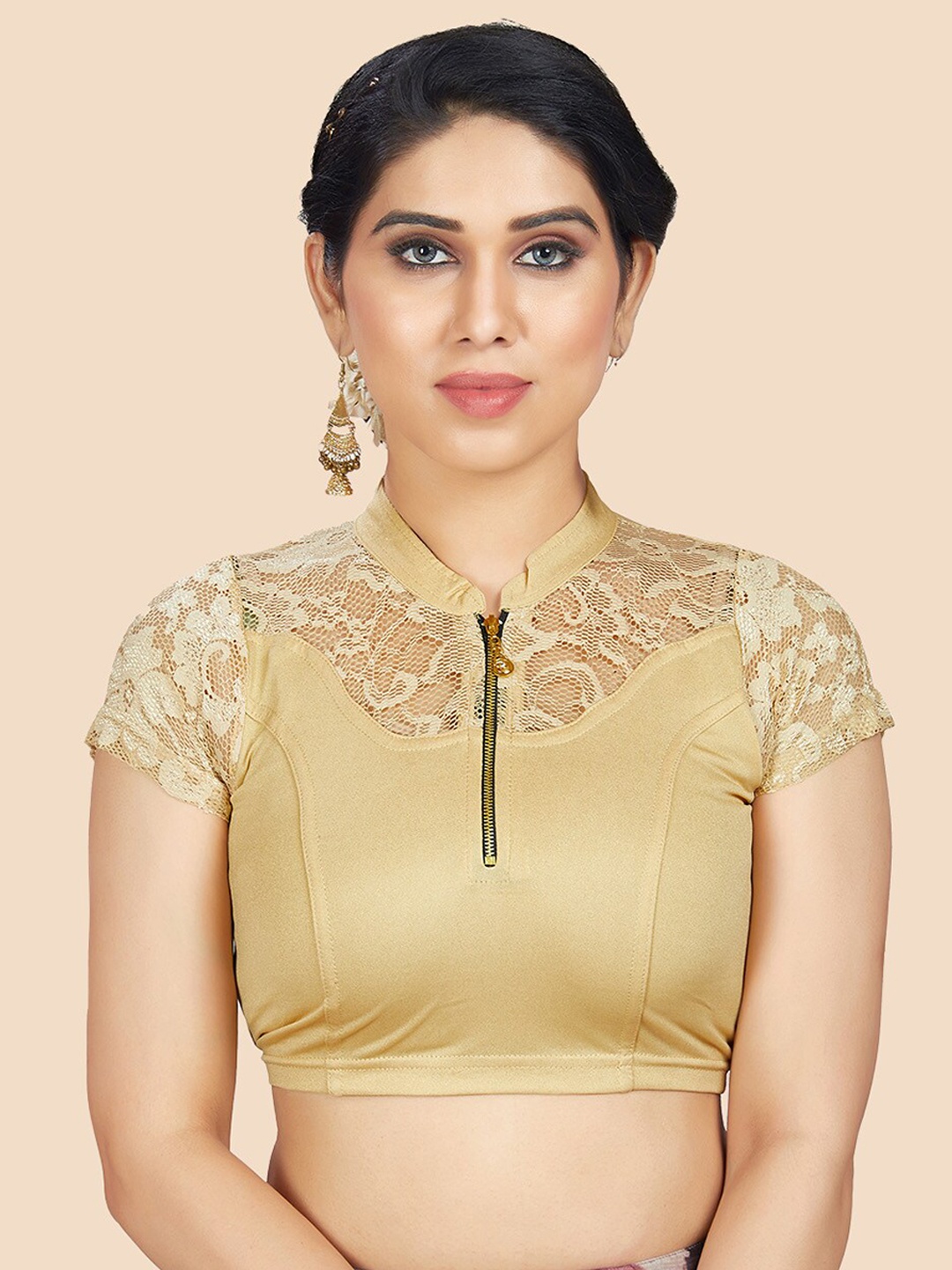 

Neckbook Gold-Toned Textured Saree Blouse