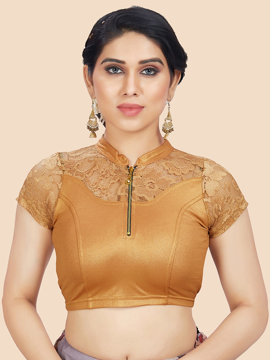

Neckbook Copper-Colored Solid Saree Blouse