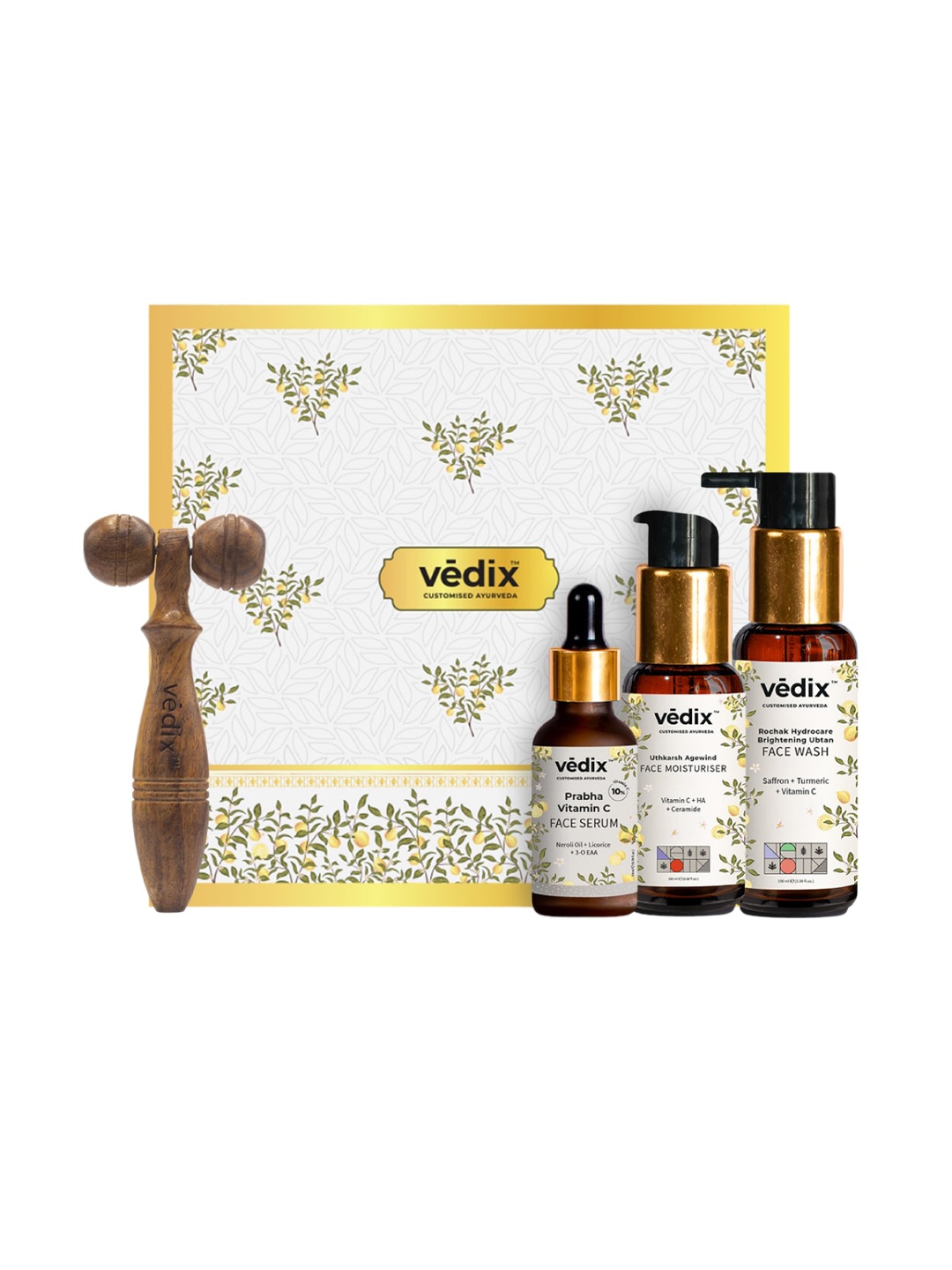 

VEDIX Vit C Skindulgence Kit - Vit C Face Wash+Vit C Serum+Vit C Moisturiser+Face Roller, White