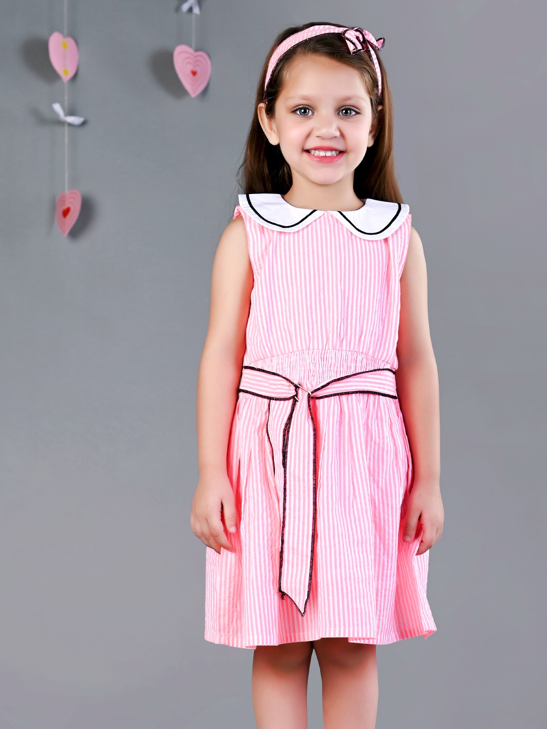 

Beyabella Pink Striped Peter Pan Collar Sleeveless Dress