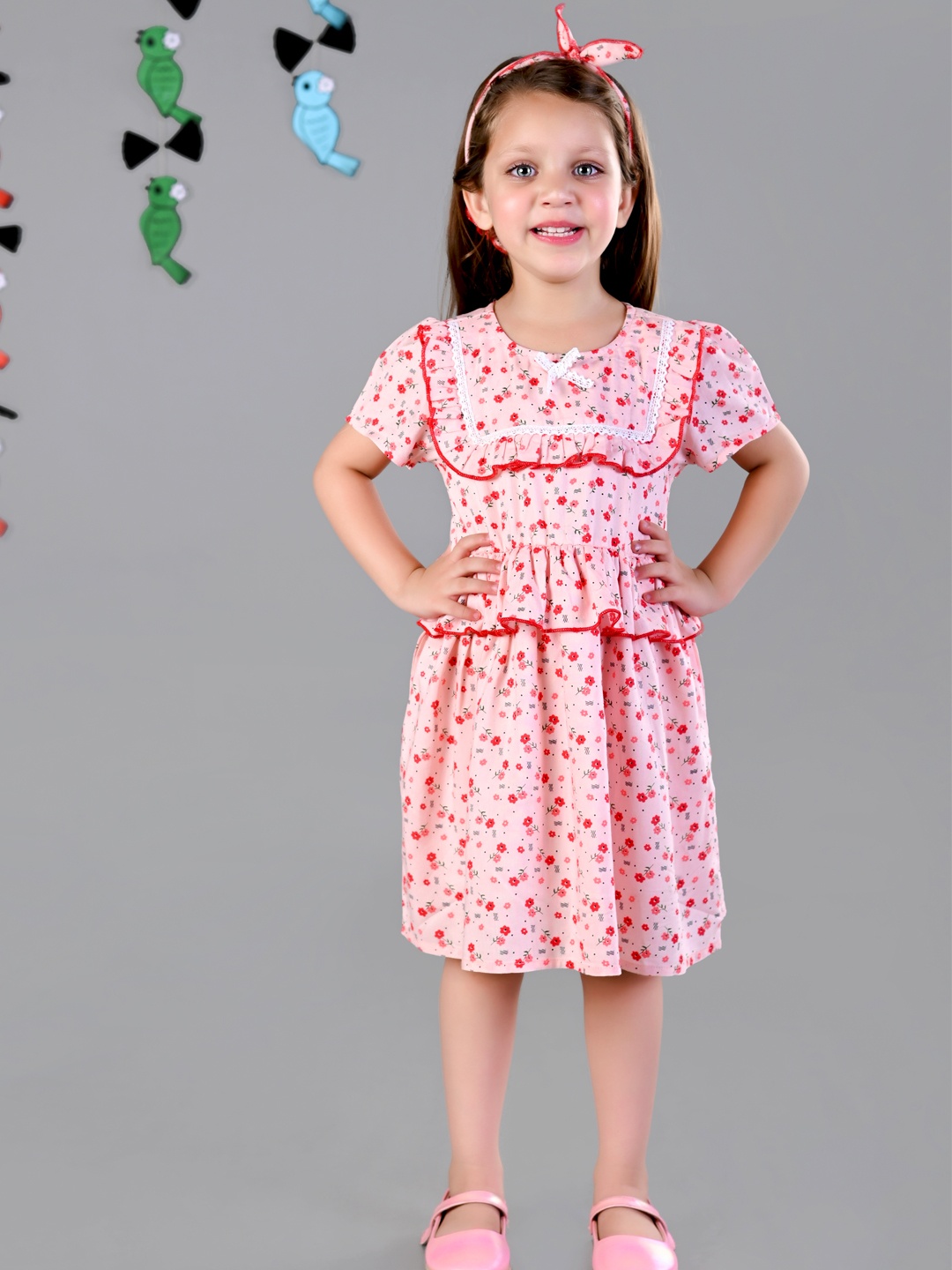 

Beyabella Girls Pink Floral A-Line Dress