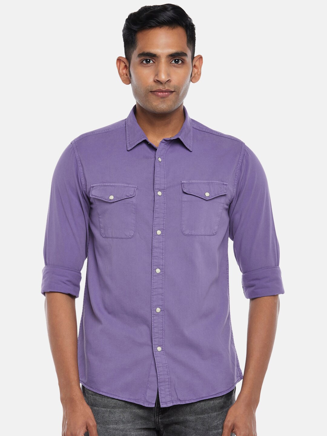 

People Men Lavender Slim Fit Long Sleeve Casual Shirt