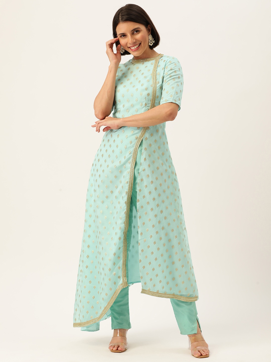 

Ethnovog Women Blue Ethnic Motifs Made To Measure Kurta with Trousers