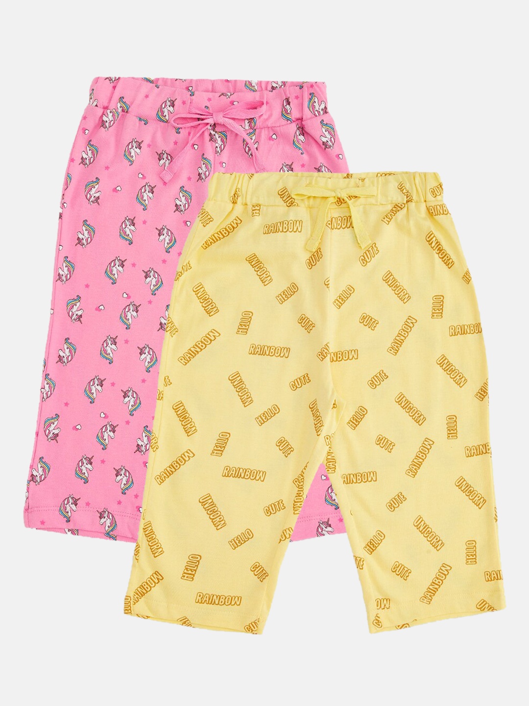 

Pantaloons Junior Girls Pack of 2 Printed Lounge Capris, Yellow