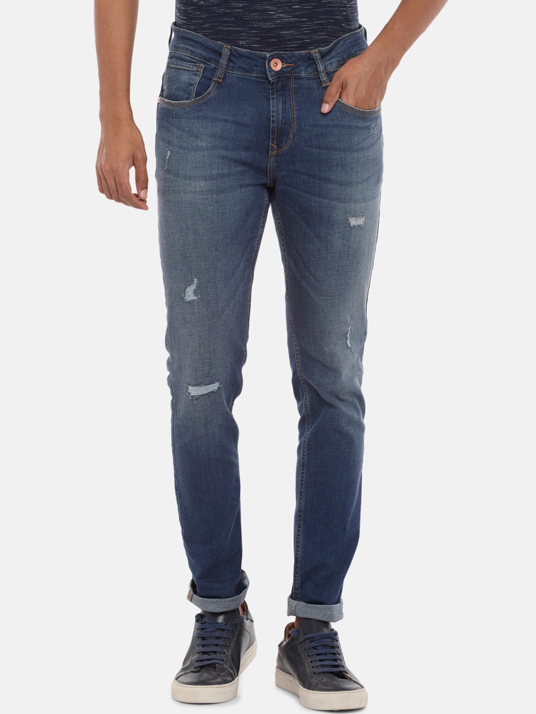 

SF JEANS by Pantaloons Men Blue Skinny Fit Mildly Distressed Light Fade Jeans