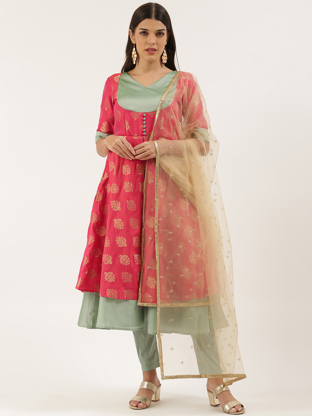 

Ethnovog Women Red Made To Measure Kurta with Trousers Dupatta