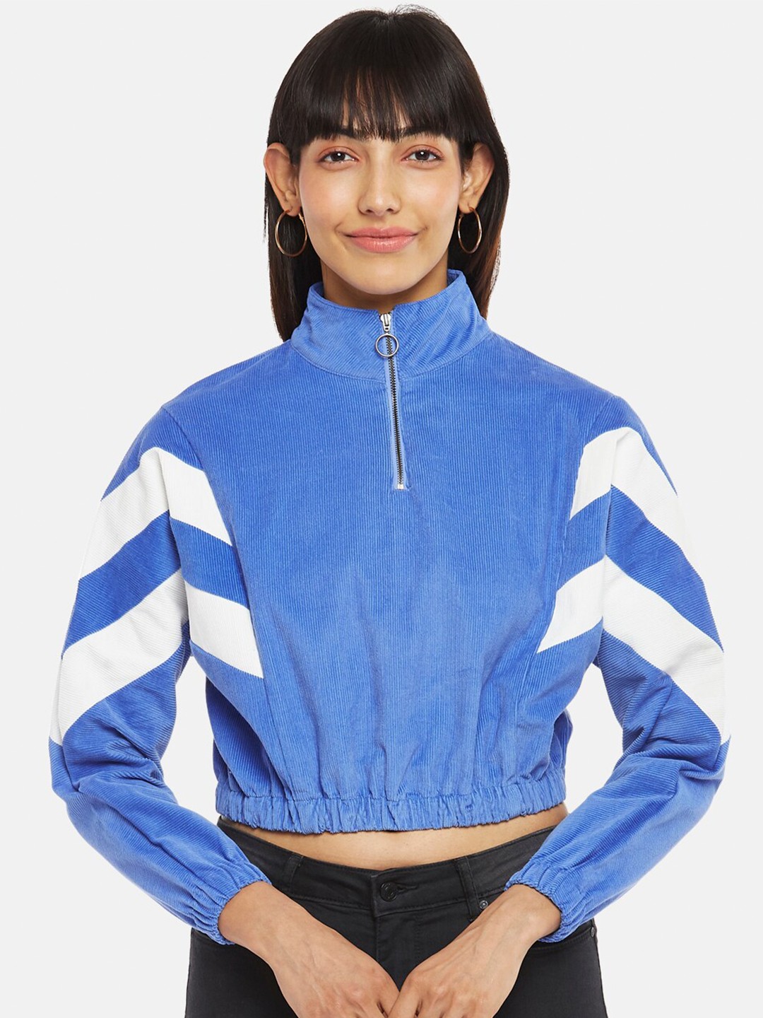 

People Women Blue Colourblocked Sweatshirt