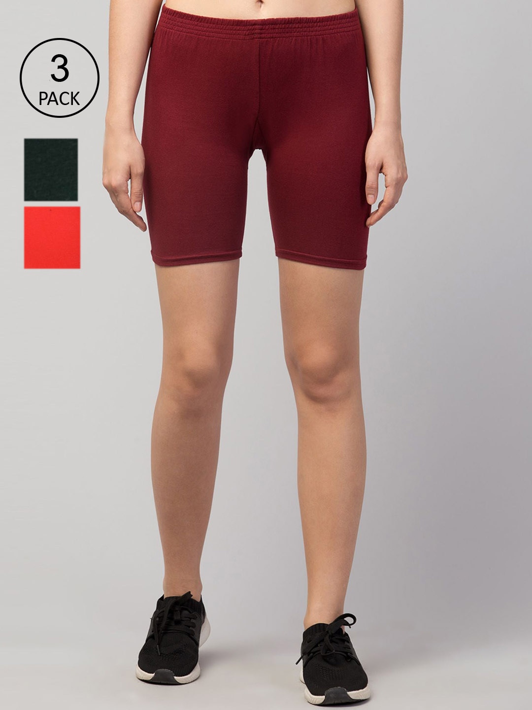 Apraa & Parma Women Pack Of 3 Slim Fit Cycling Sports Shorts, Maroon