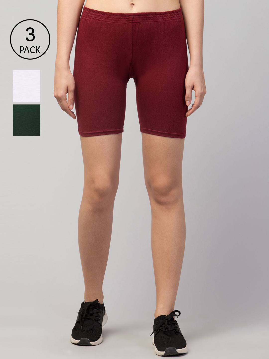 

Apraa & Parma Women Set of 3 Slim Fit Cycling Sports Shorts, Maroon