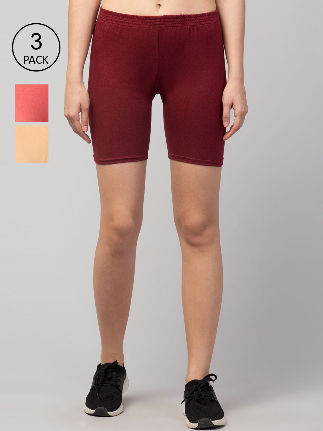

Apraa & Parma Pack of 3 Women Maroon Pure Cotton Slim Fit Cycling Sports Shorts