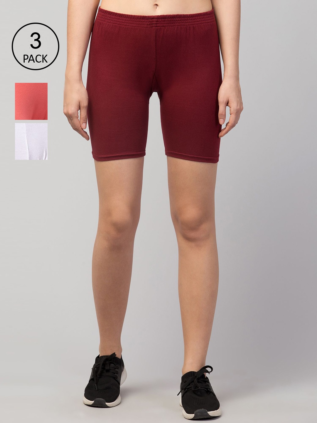 

Apraa & Parma Women Maroon Slim Fit Cycling Sports Shorts Pack Of 3
