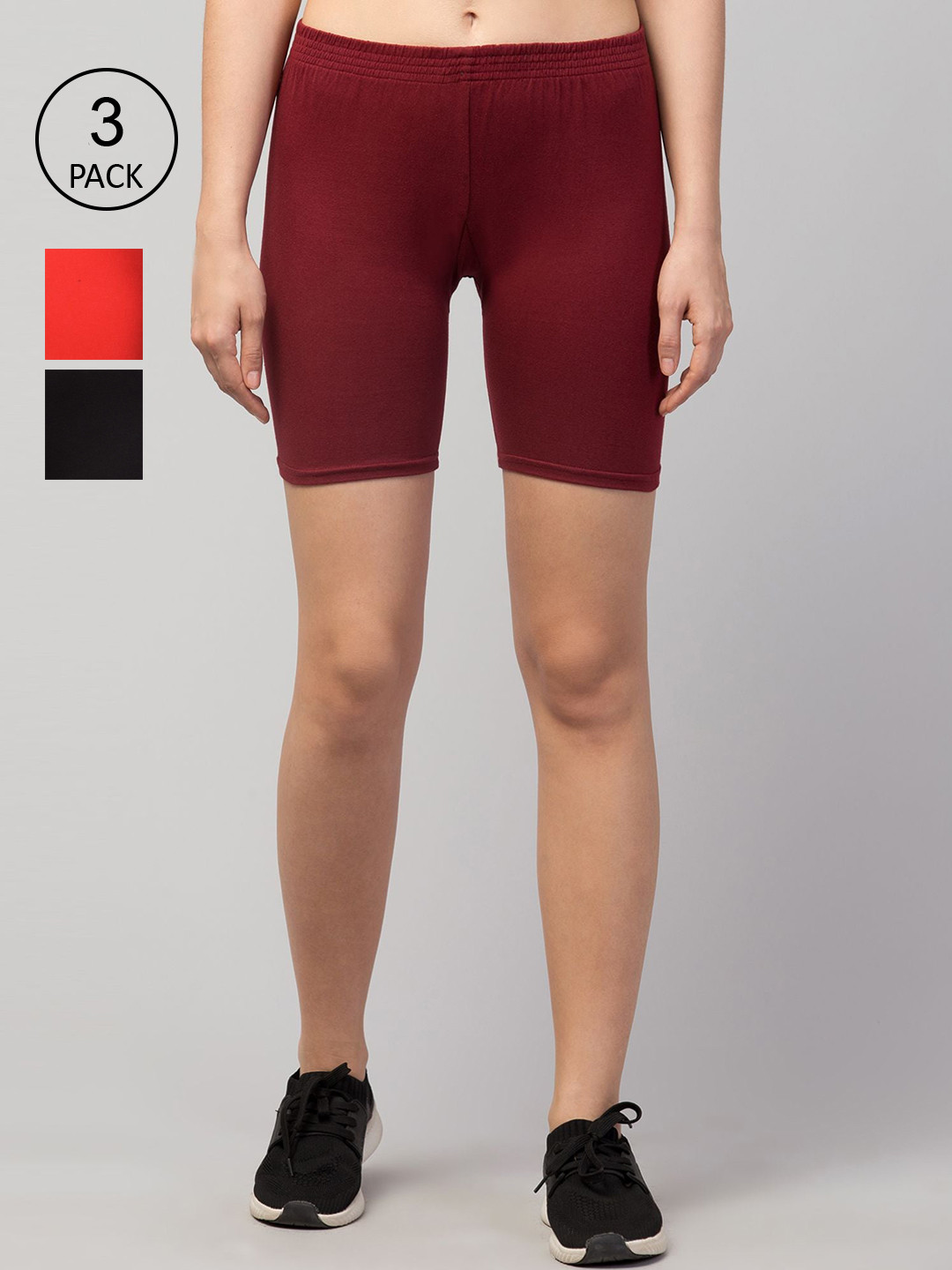 

Apraa & Parma Women Pack Of 3 Slim Fit Cycling Sports Shorts, Maroon