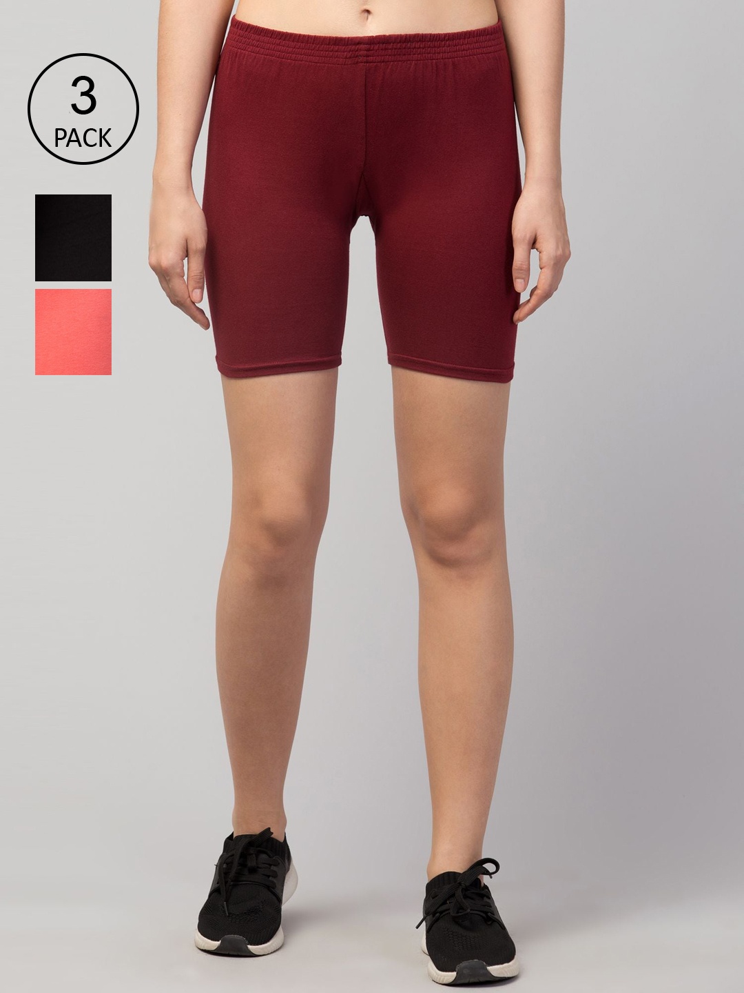 

Apraa & Parma Women Maroon ,Black & Pink Slim Fit Cycling Sports Cotton Shorts