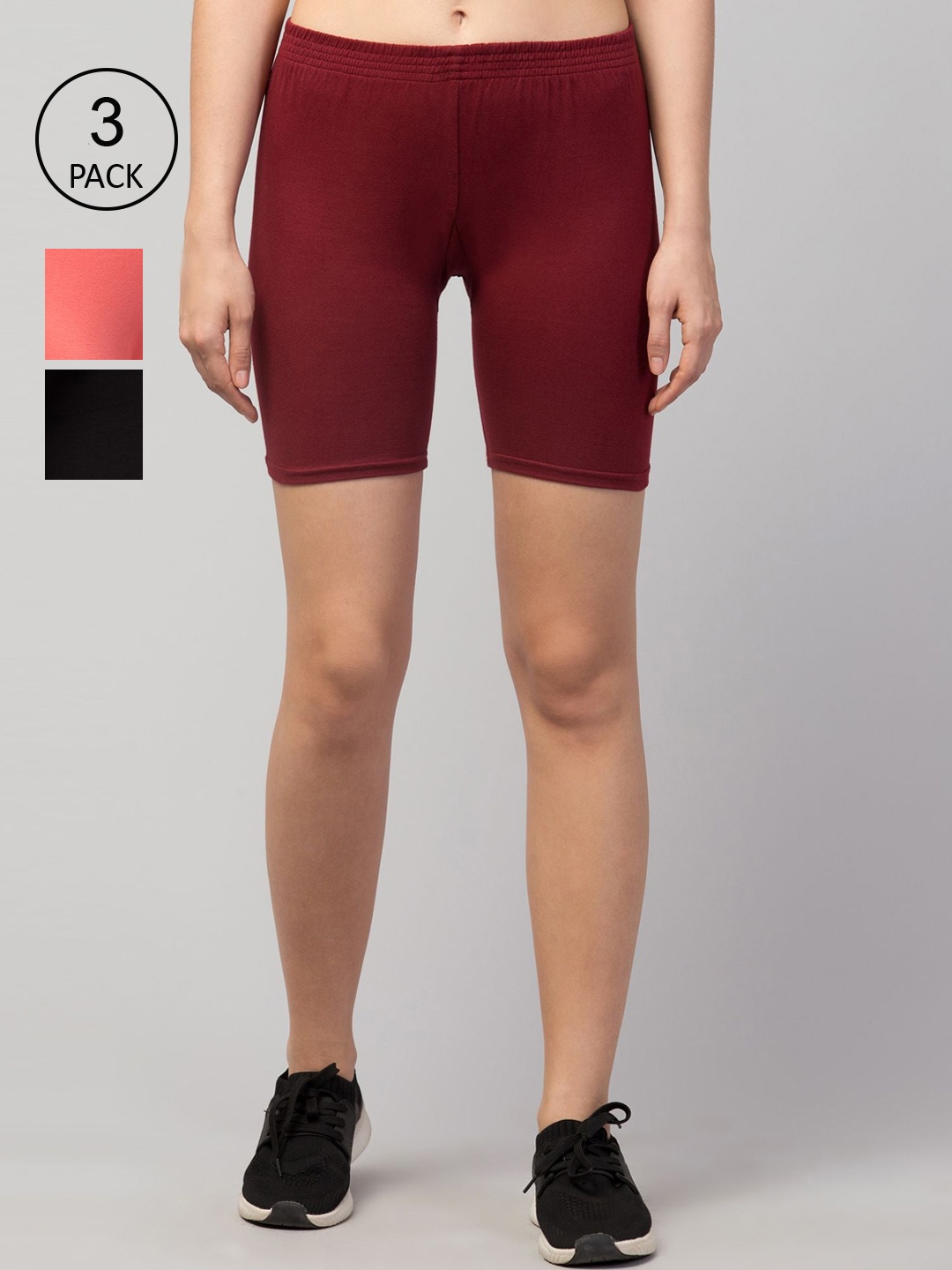 

Apraa & Parma Women Maroon & Black Slim Fit Pack Of 3 Cycling Sports Shorts