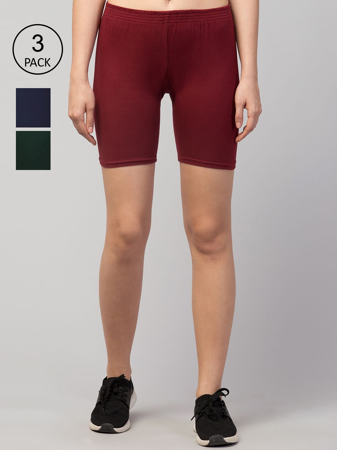 

Apraa & Parma Women Pack Of 3 Slim Fit Cycling Sports Shorts, Maroon