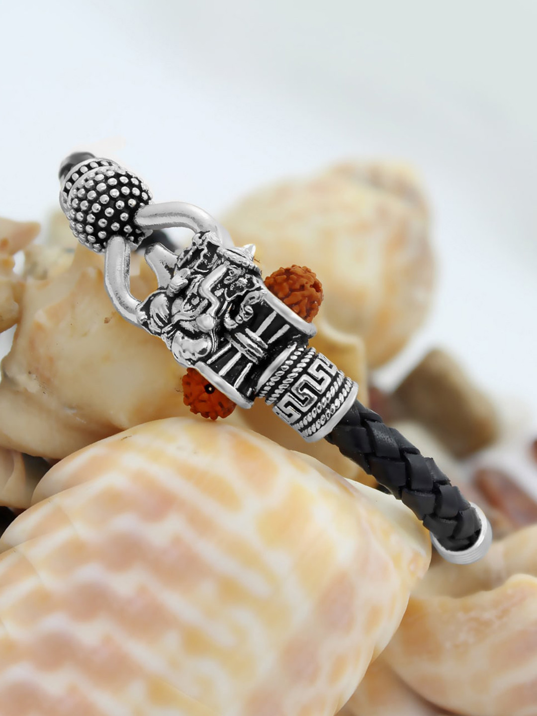 

NAKABH Men Silver-Toned Brass Oxidised Silver-Plated Wraparound Bracelet
