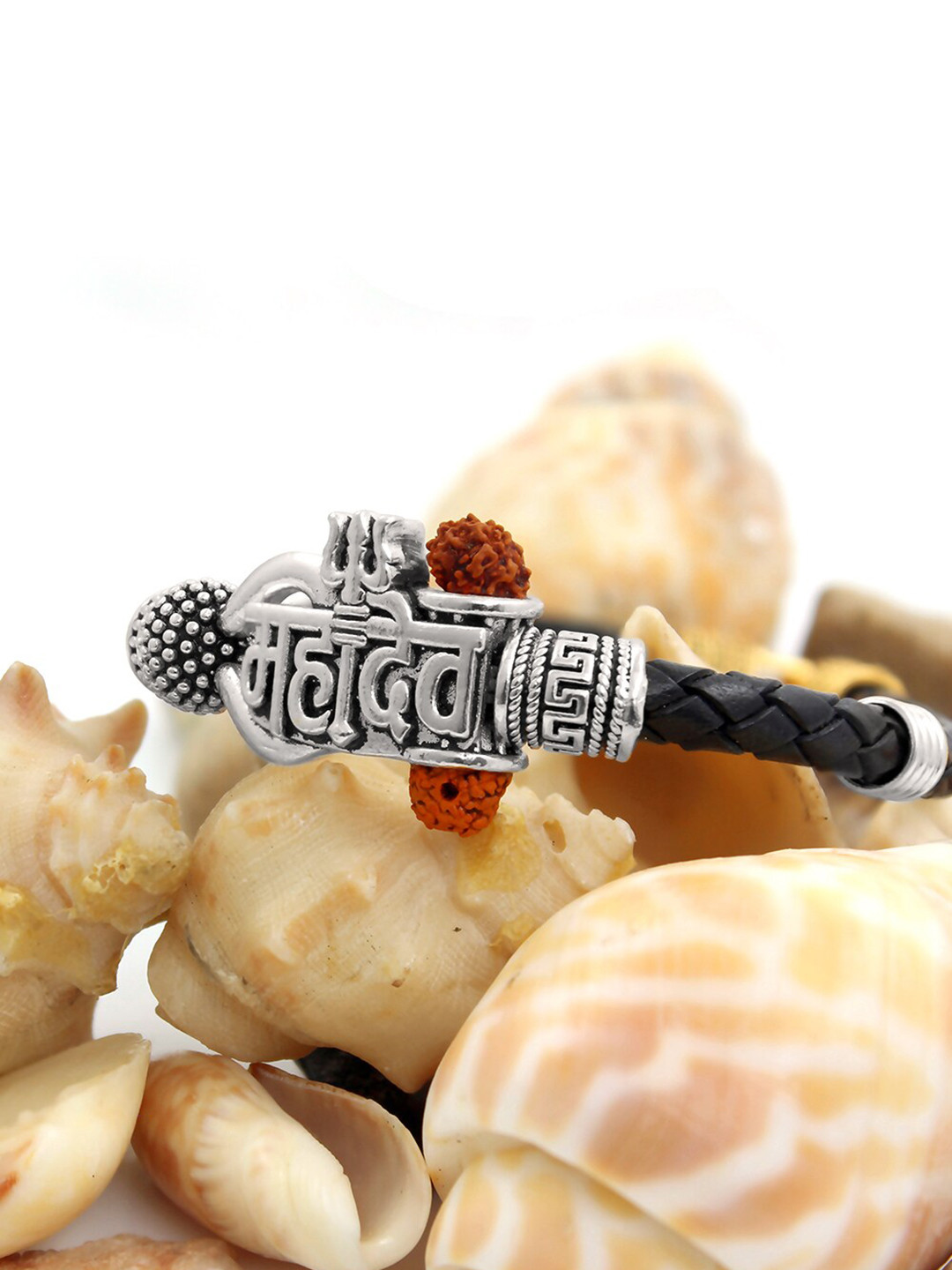 

NAKABH Men Silver-Toned Brass Oxidised Silver-Plated Wraparound Bracelet