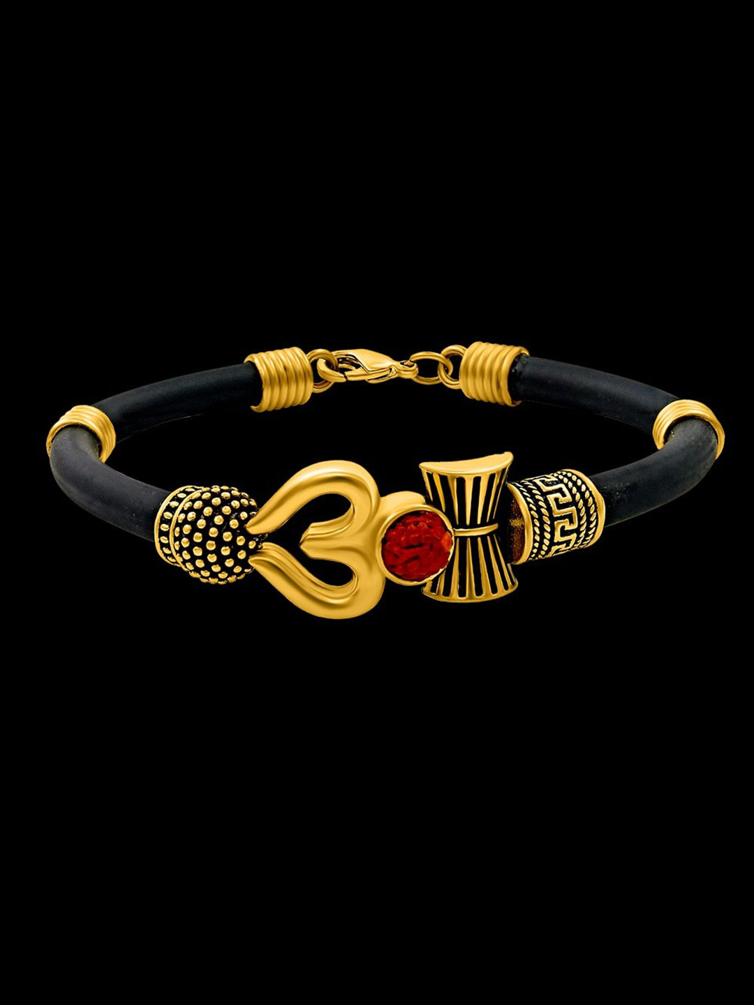 

NAKABH Men Gold-Toned & Black Brass Oxidised Gold-Plated Wraparound Bracelet