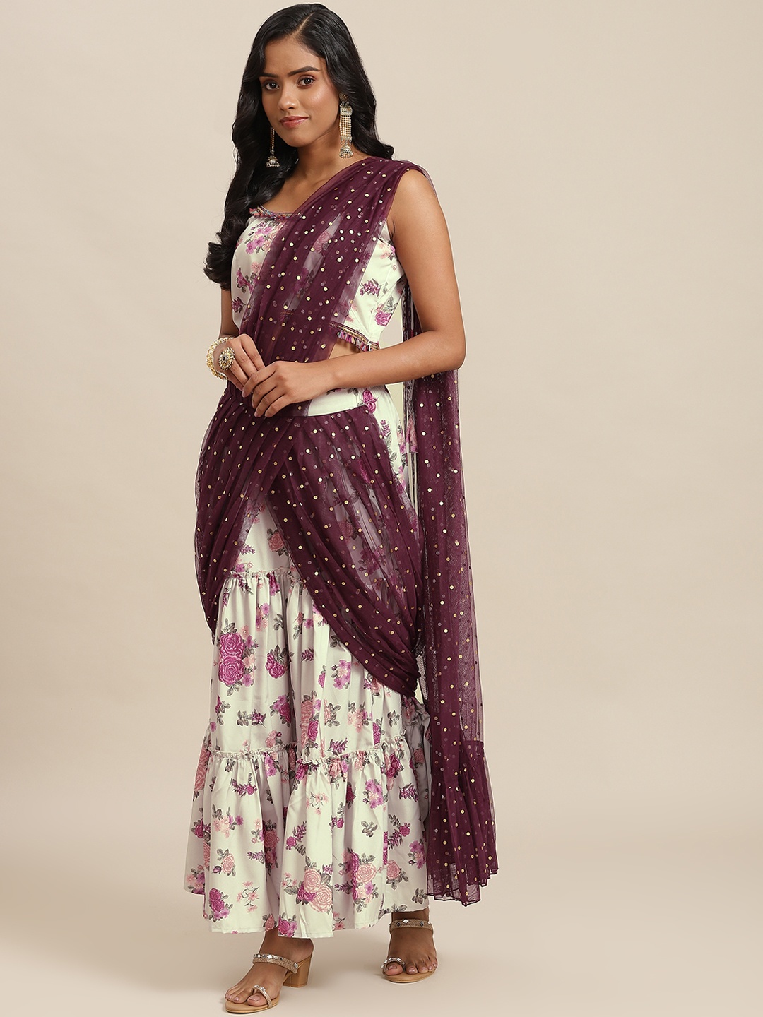 

Ahalyaa Woman Floral Co-Ord Set, Cream