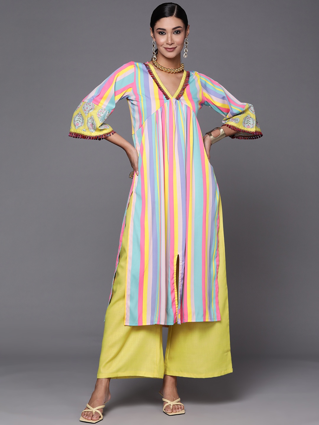 

Ahalyaa Women Candy Striped Kurta with Palazzos, Multi