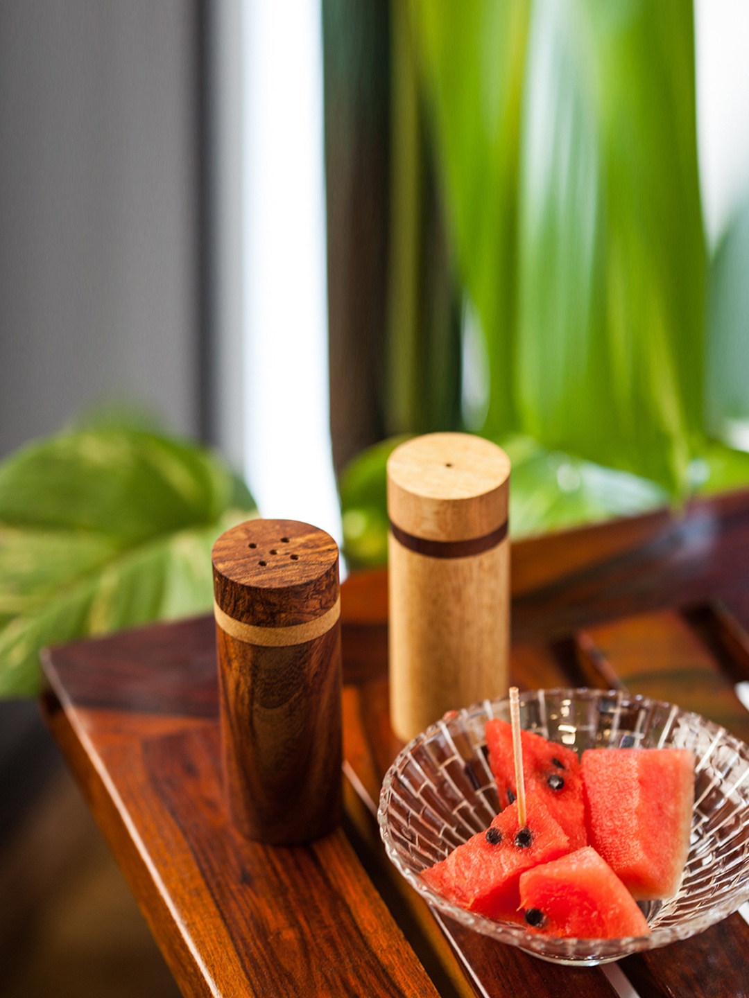 

ExclusiveLane Set Of 2 Brown Handcrafted Cylindrical Salt & Pepper Shakers