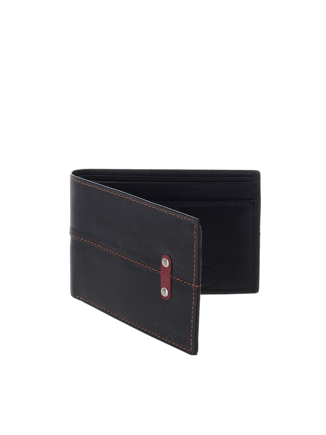 

MARKQUES Men Brown & Black Leather Two Fold Wallet with SIM Card Holder