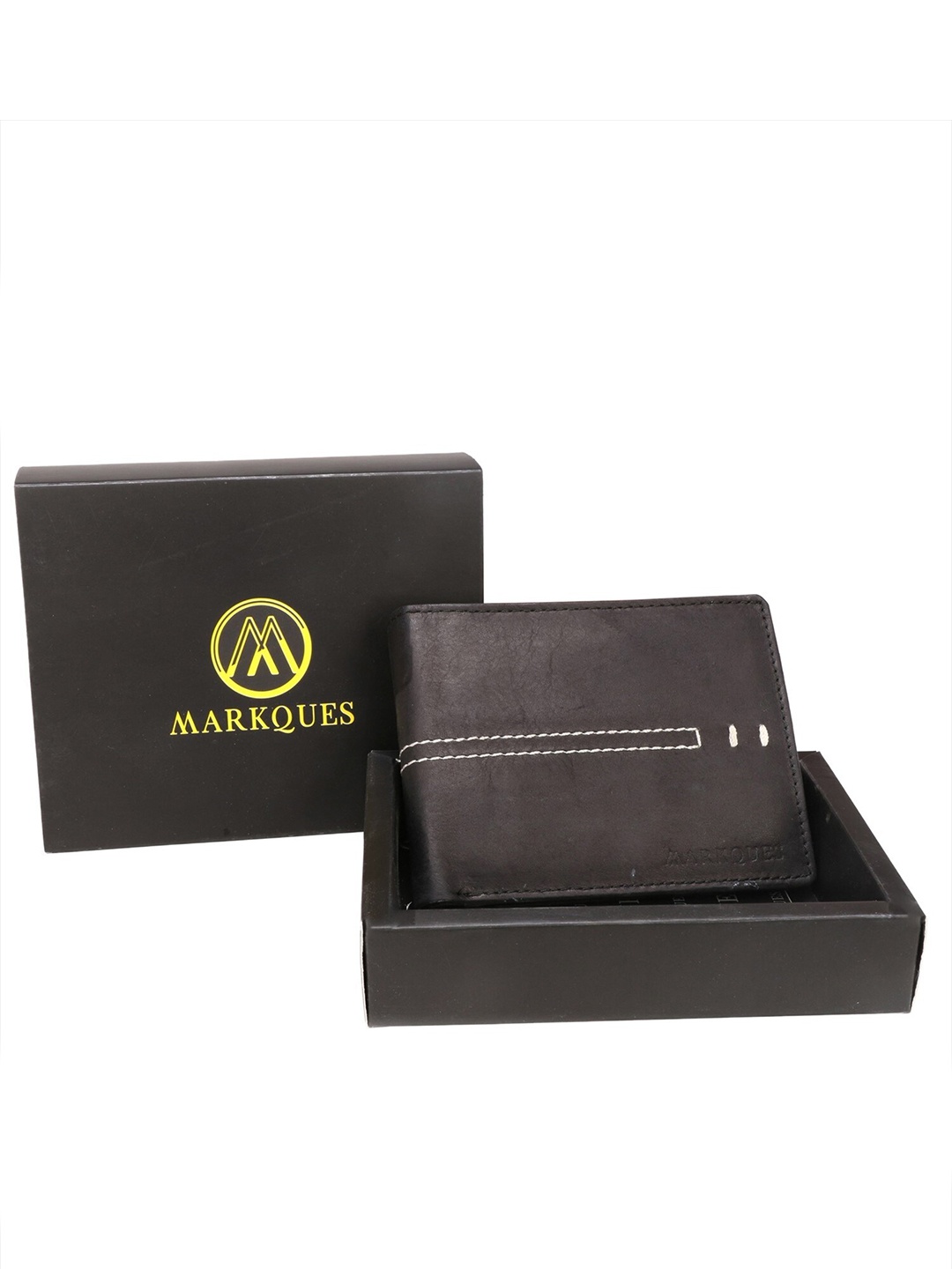 

MARKQUES Men Black Leather Two Fold Wallet