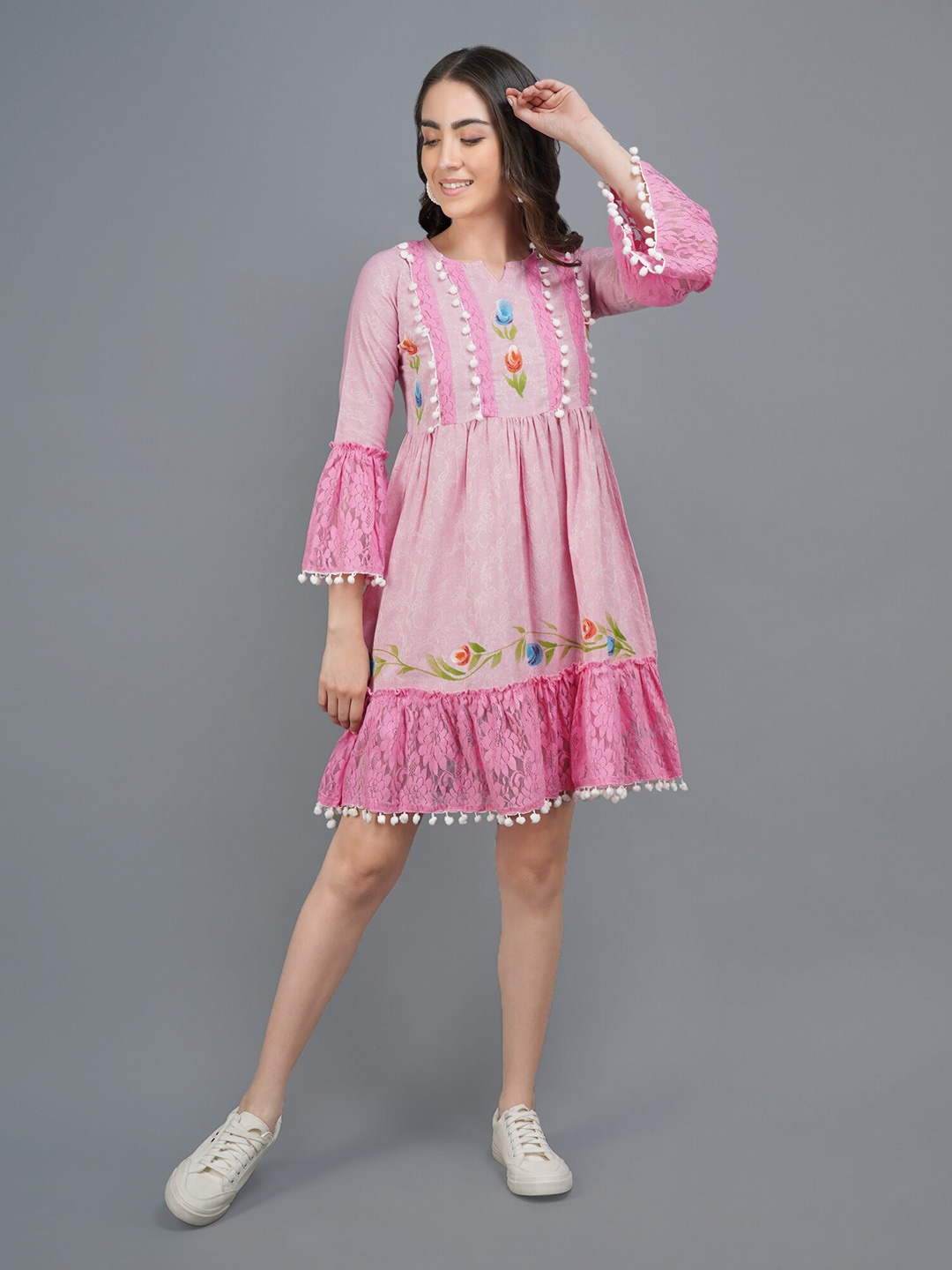 

ADAA JAIPUR Pink Floral Net Dress