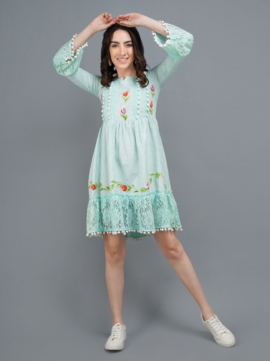 

ADAA JAIPUR Sea Green Floral Net Dress