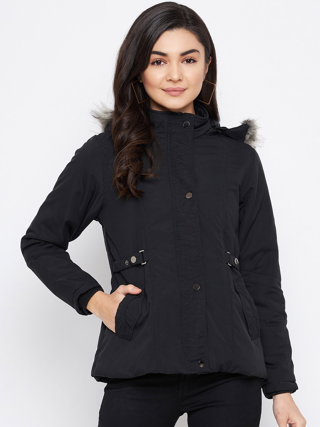 

NEVA Women Black Floral Parka Jacket