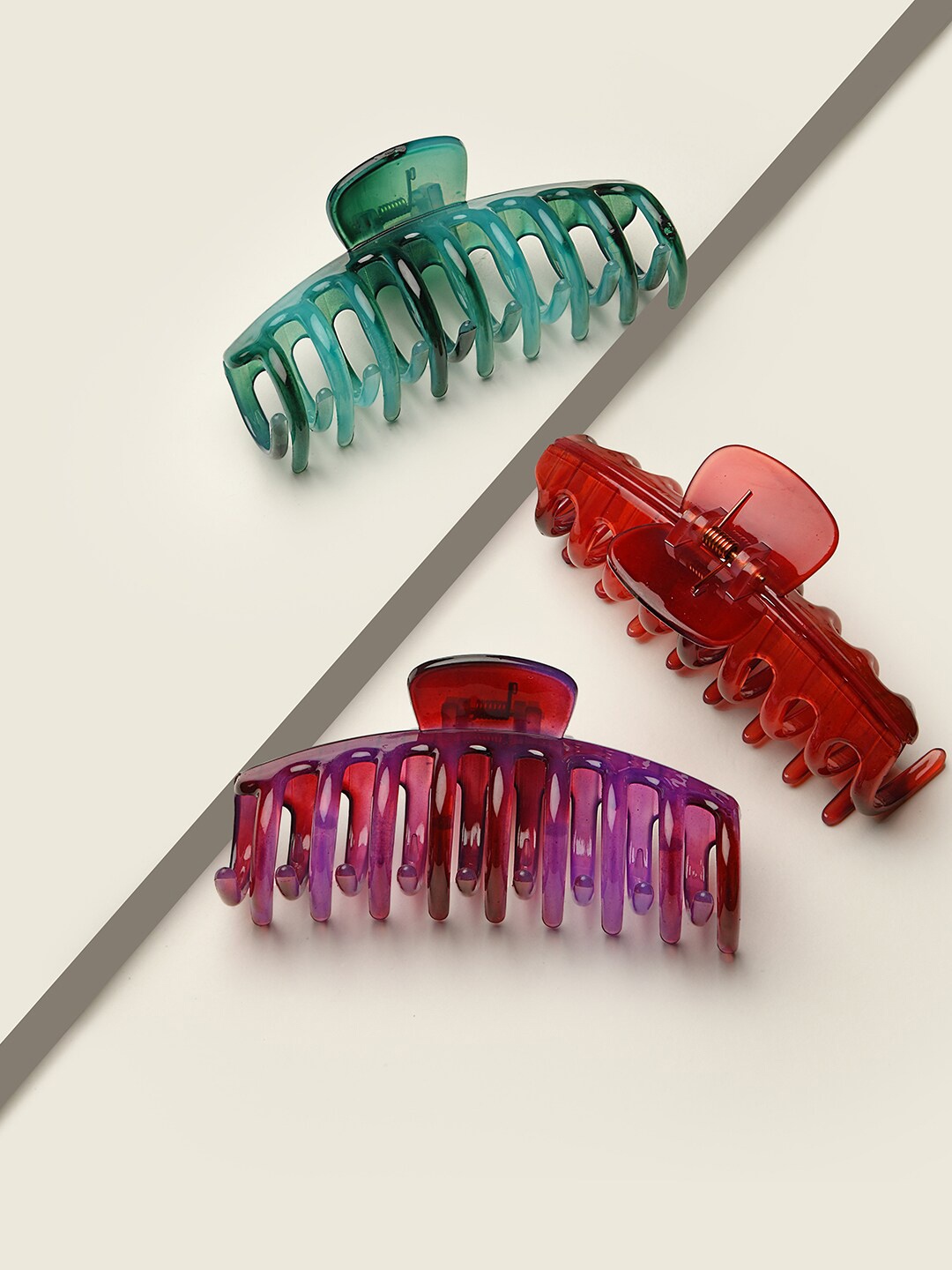 

ToniQ Women Set of 3 Purple, Red & Green Hair Claw Clips