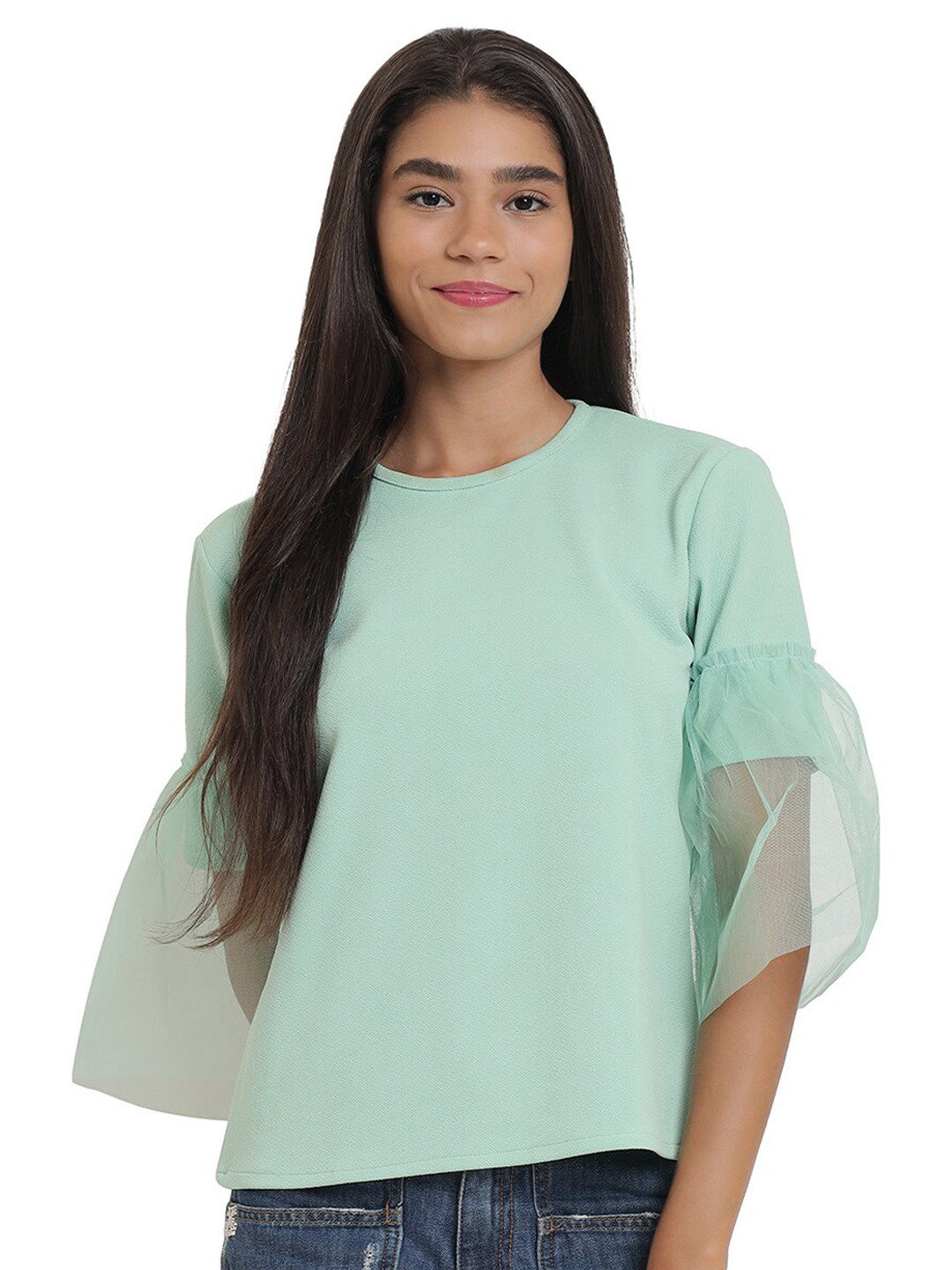 

Anaghakart Sea Green Net Boxy Top