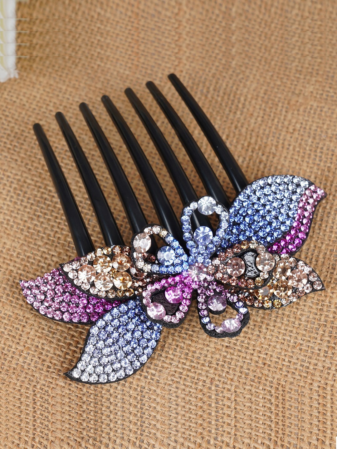 

MIZORRI Women Black & Maroon Embellished Comb Pin