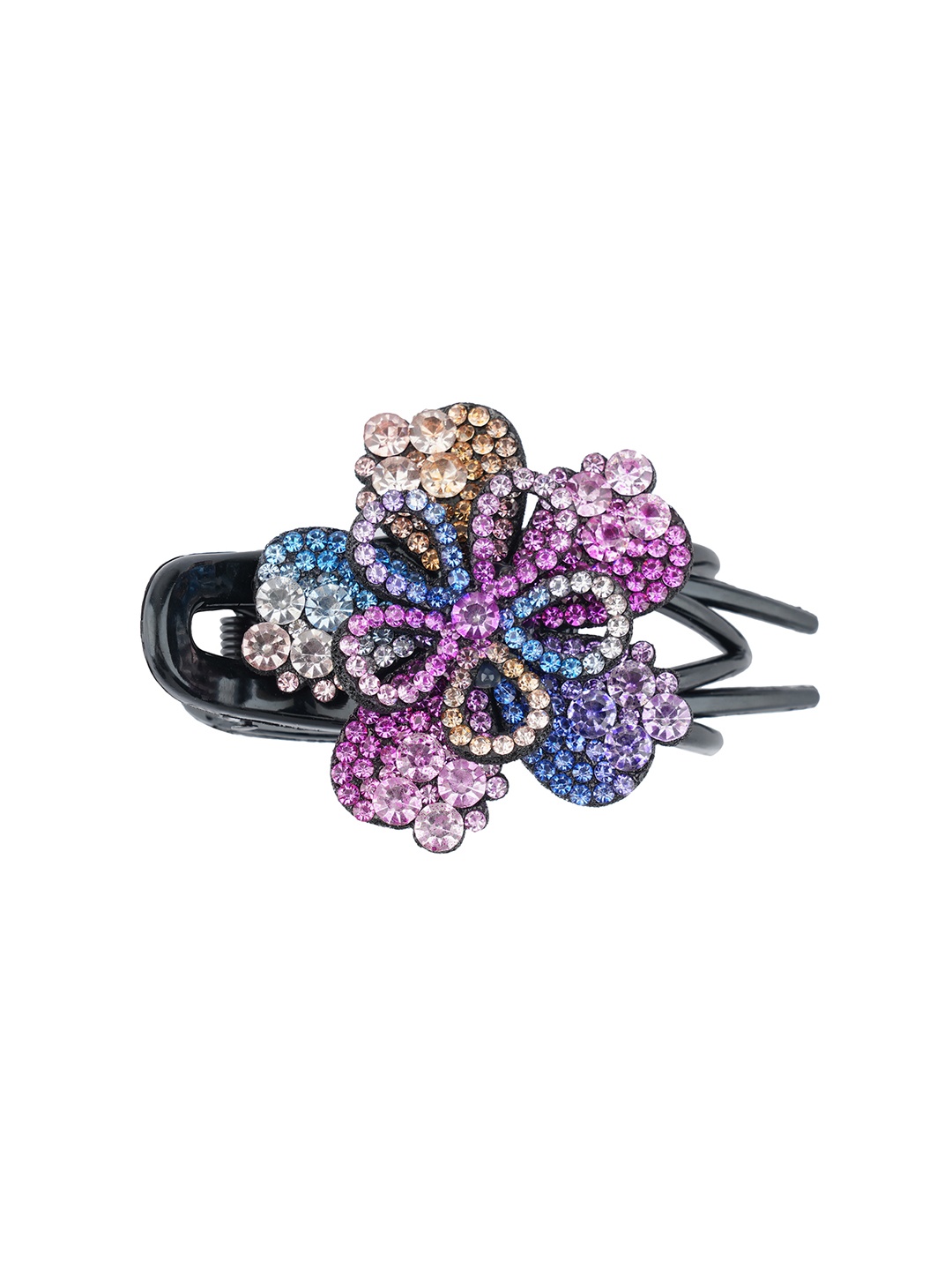 

MIZORRI Women Purple & Black Flower Rhinestone Hair Crystal Fancy Claw Clip
