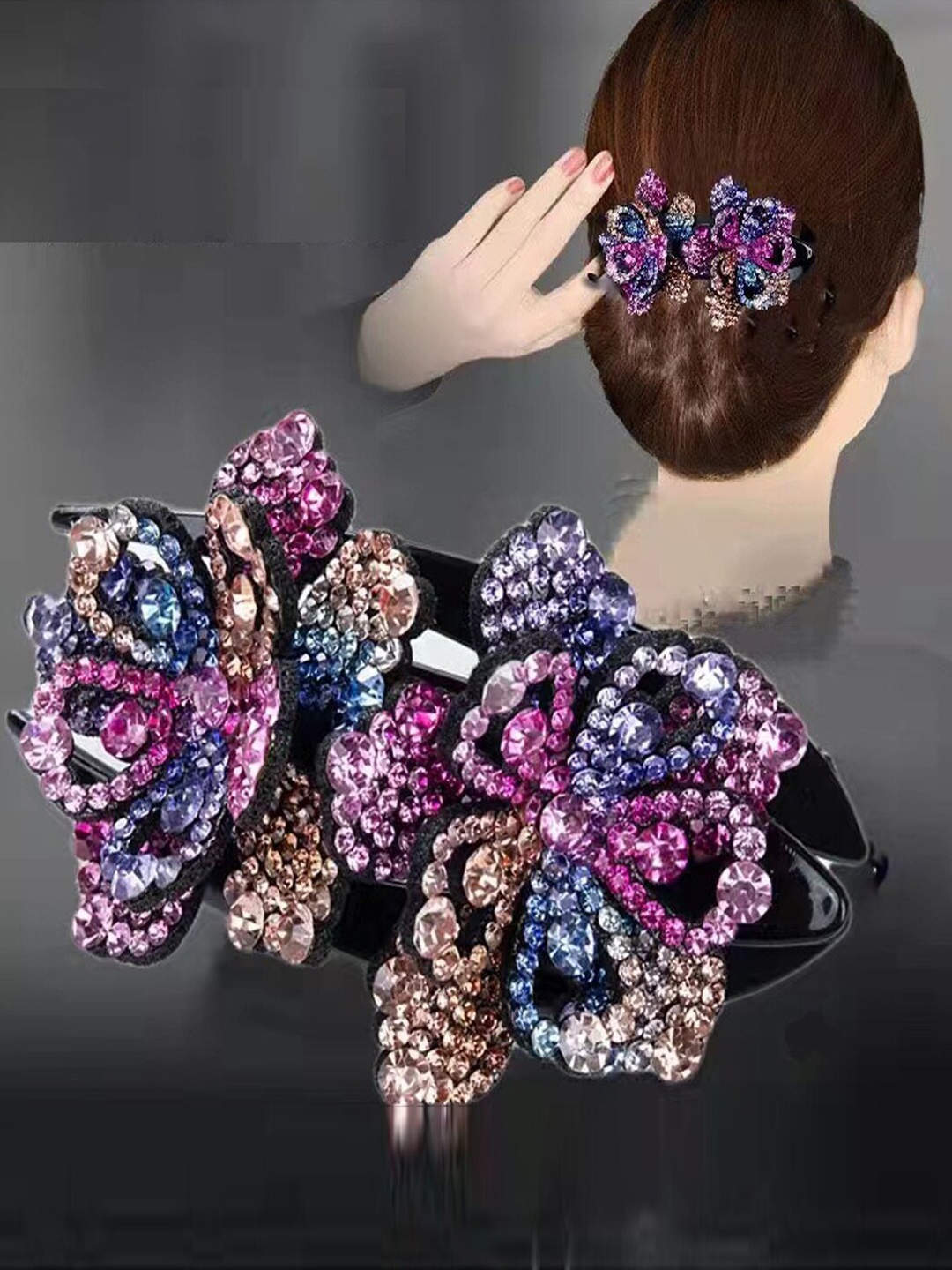 

MIZORRI Women Black & Blue Embellished Claw Clip