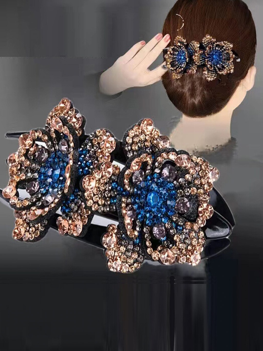 

MIZORRI Women Blue & Black Embellished Claw Clip