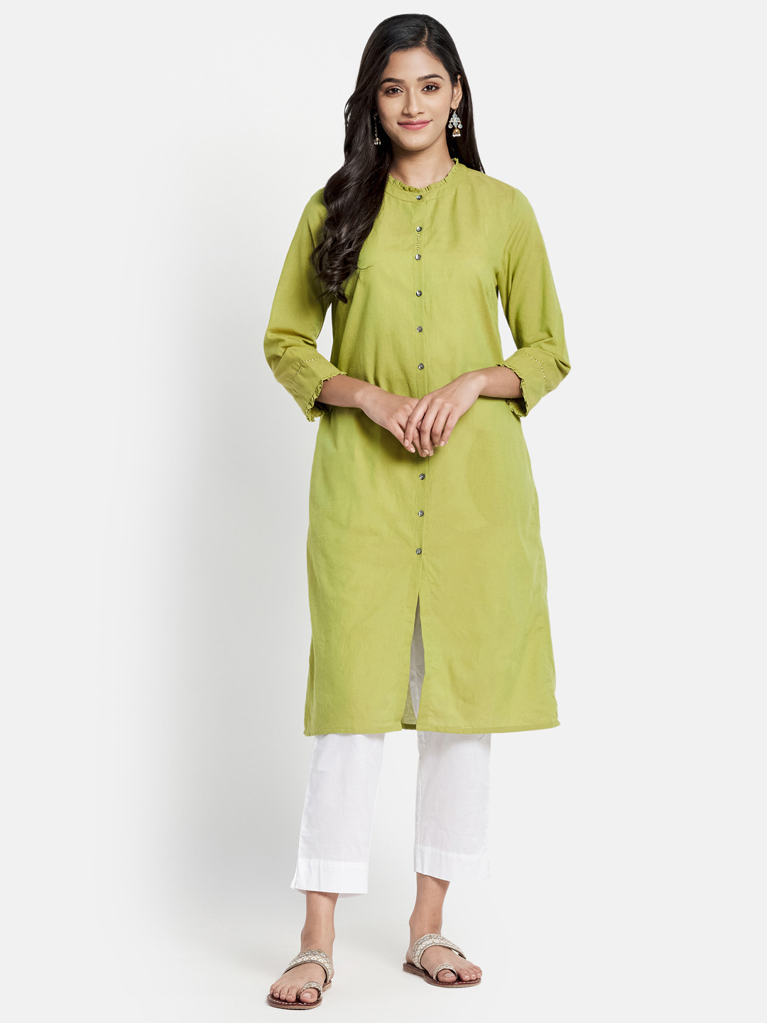 

Fabindia Women Green Pure Cotton Solid Kurta