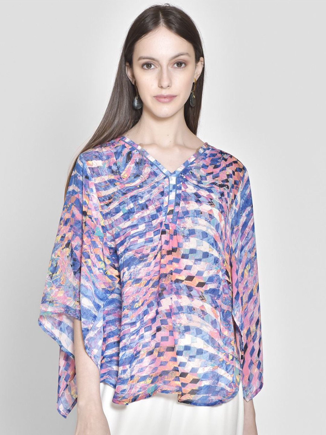 

250 DESIGNS Women Multicoloured Print Georgette Top, Multi