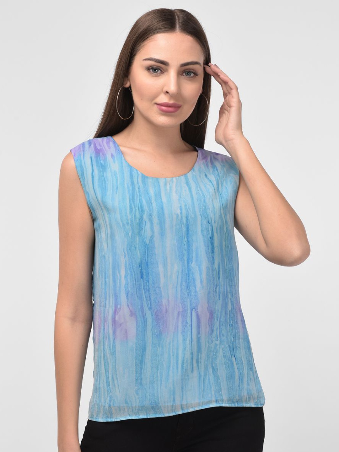

250 DESIGNS Women Blue Print Georgette Top