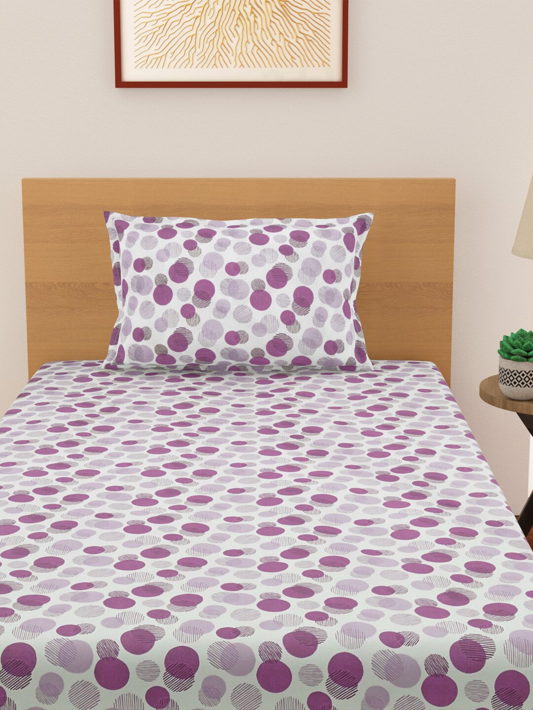 

Living scapes by Pantaloons Purple & Off White 128 TC Single Bedsheet with 1 Pillow Covers