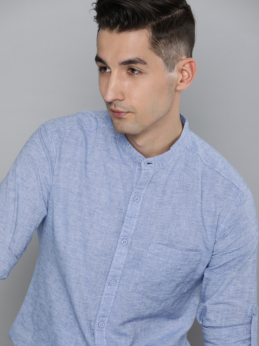 

HERE&NOW Men Navy Blue & White Self Design Slim Fit Casual Shirt