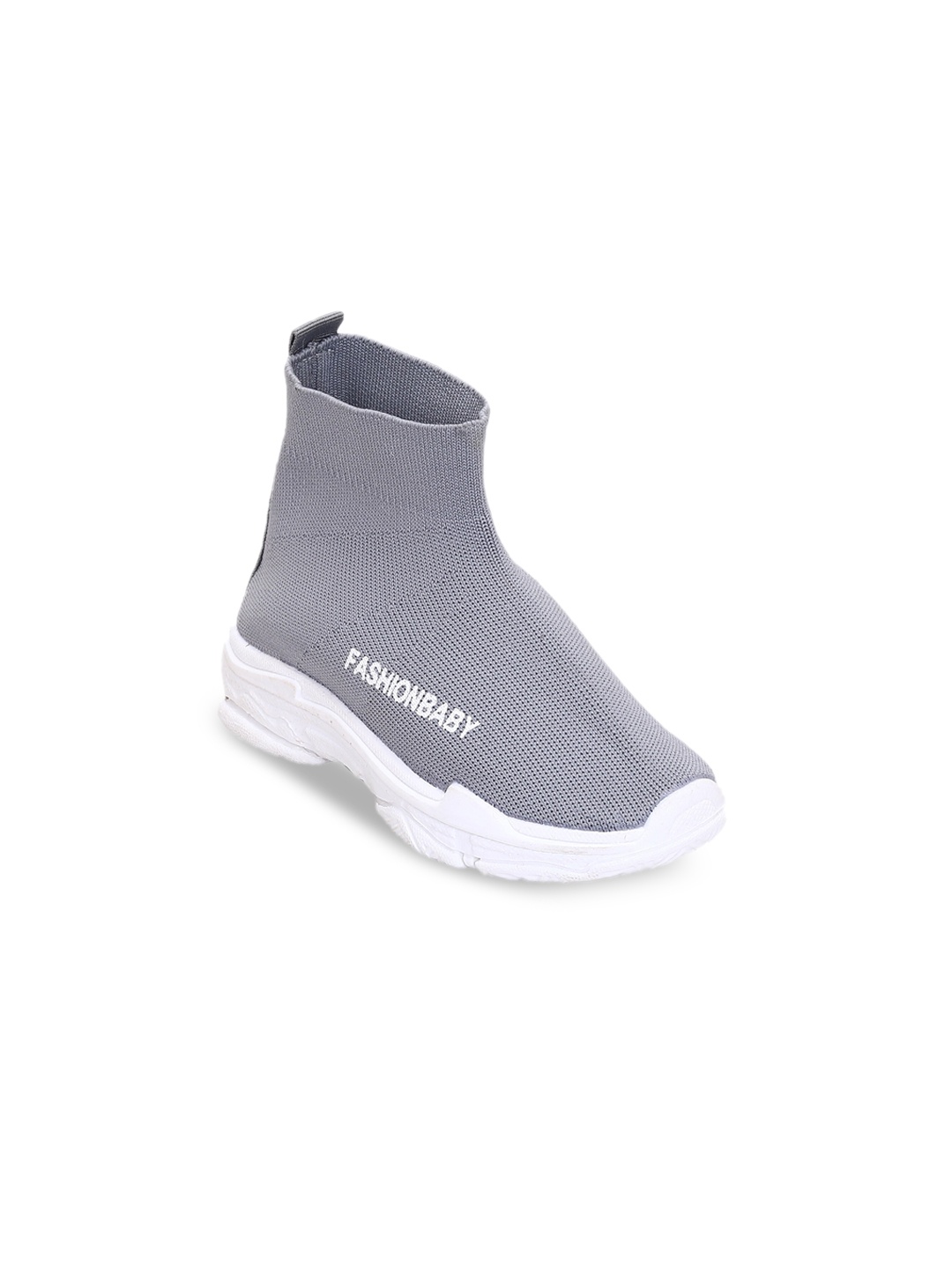 

Hopscotch Unisex Kids Grey Woven Design High-Top Slip-On Sneakers