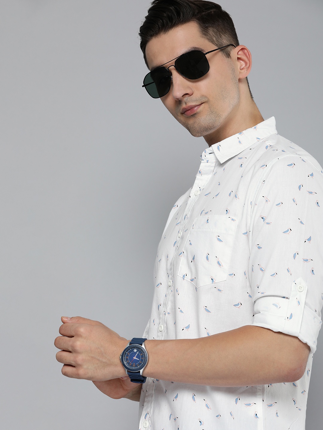 

HERE&NOW Men White Slim Fit Conversational Print Casual Shirt