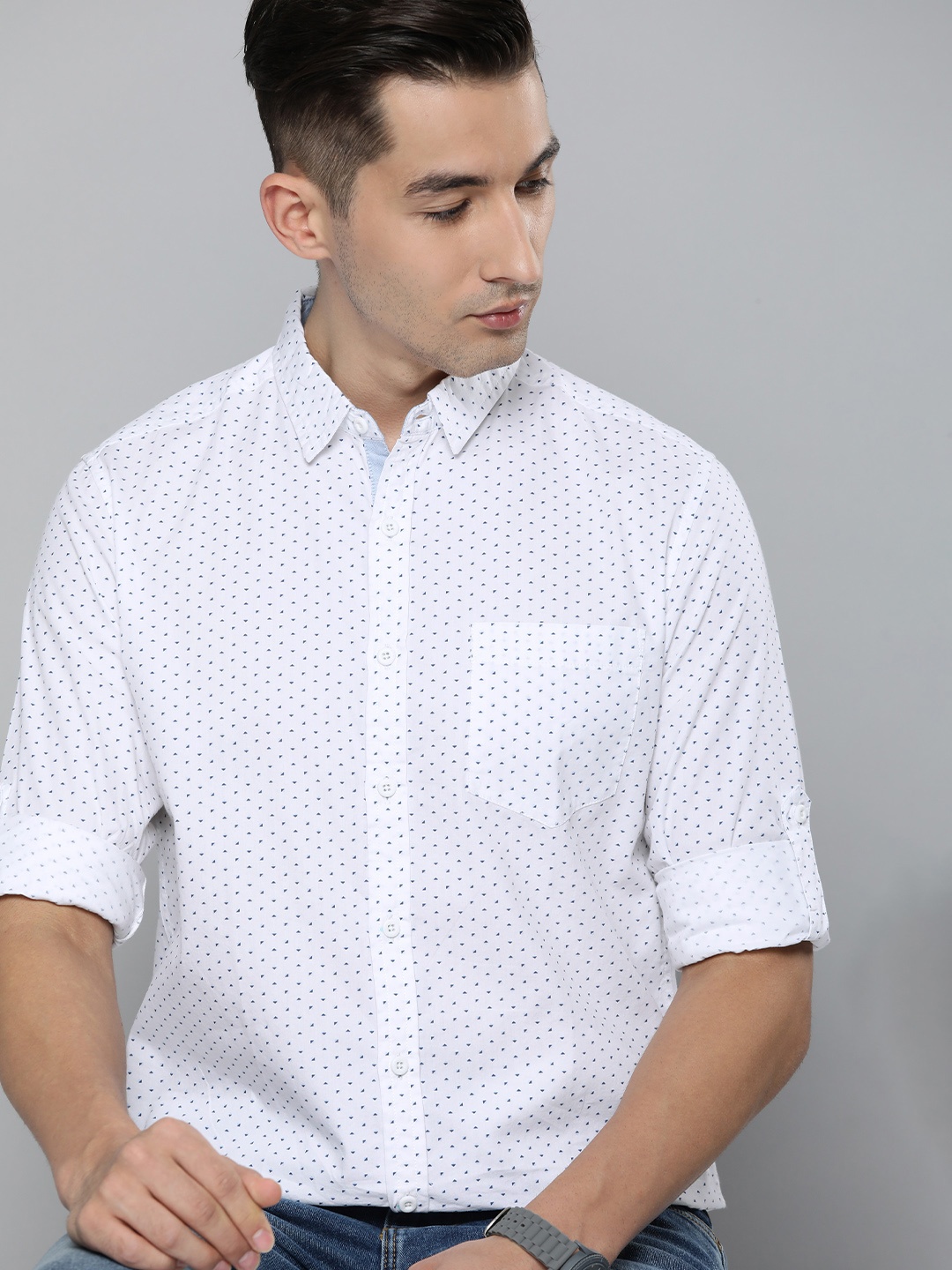 

HERE&NOW Men White & Blue Slim Fit Printed Casual Shirt