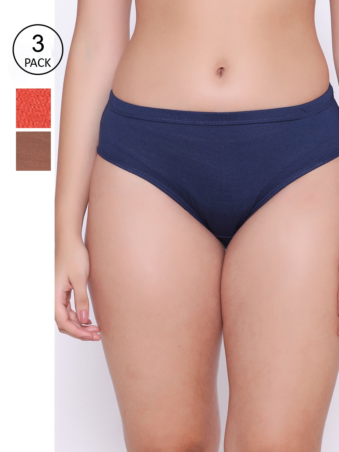

ABELINO Women Pack Of 3 Navy Blue, Orange & Brown Sold Basic Briefs