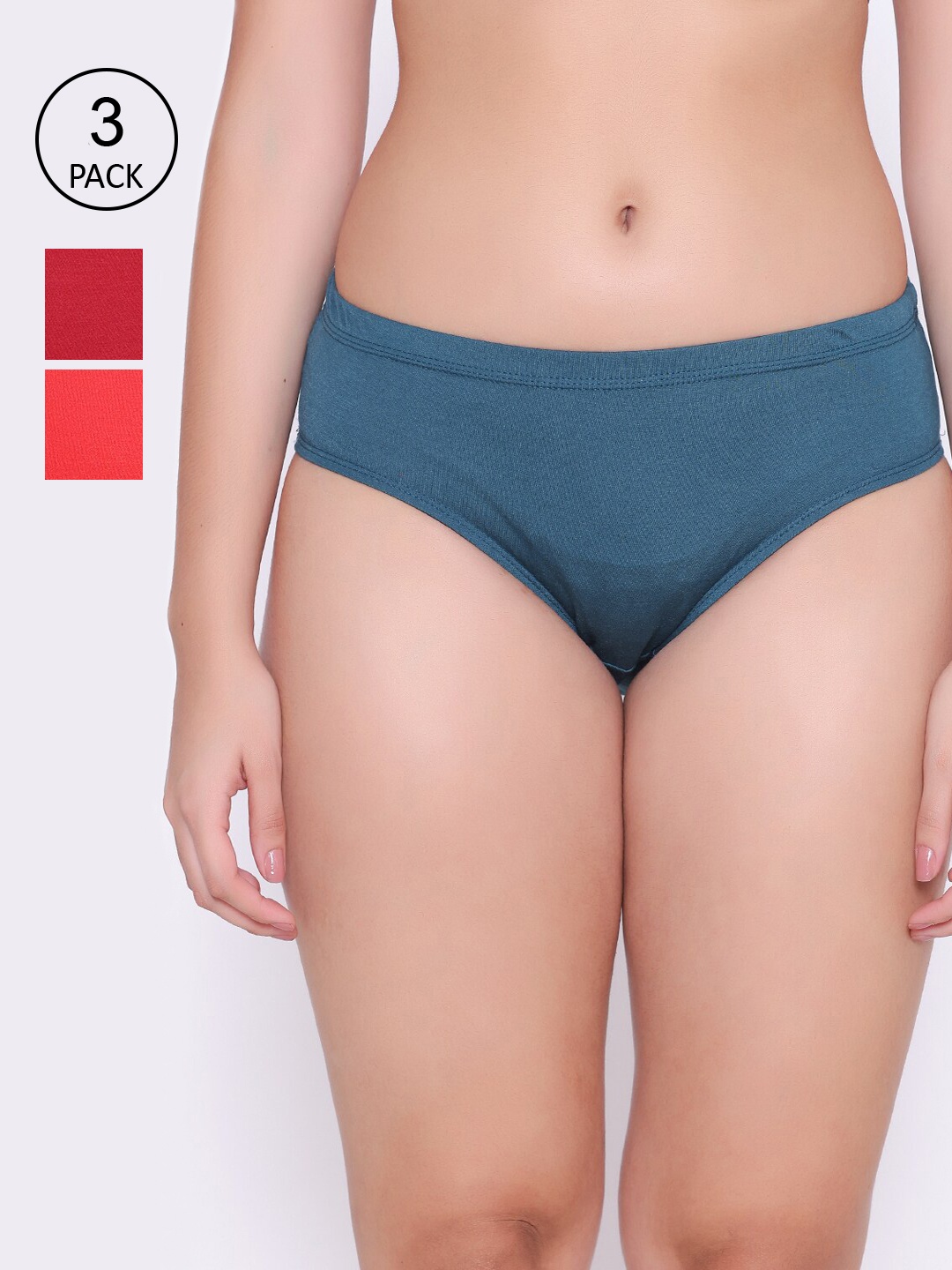 

ABELINO Women Pack Of 3 Assorted Pure Cotton Mid-Rise Basic Briefs, Green