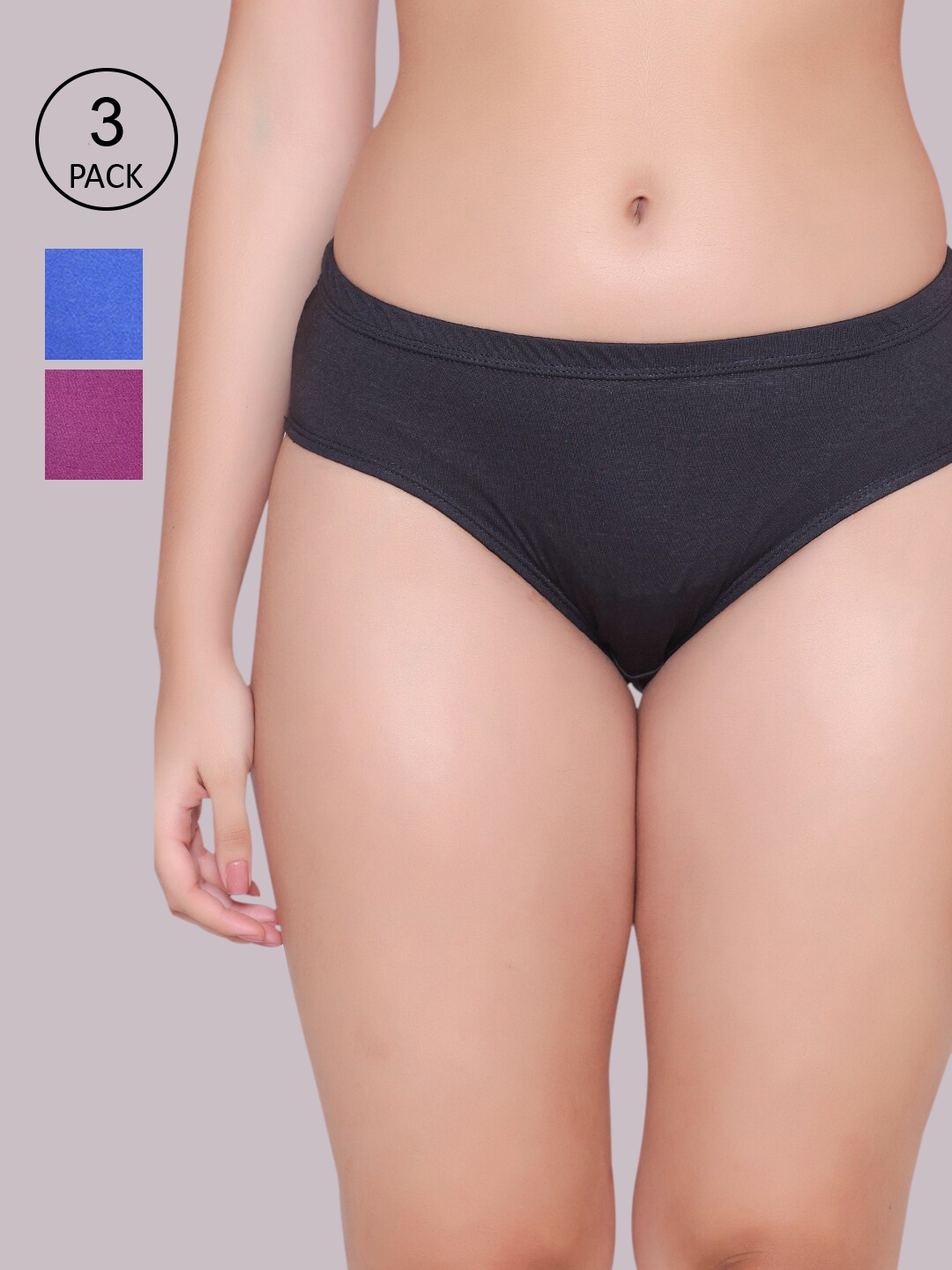 

ABELINO Women Pack Of 3 Assorted Basic Pure-Cotton Briefs, Black