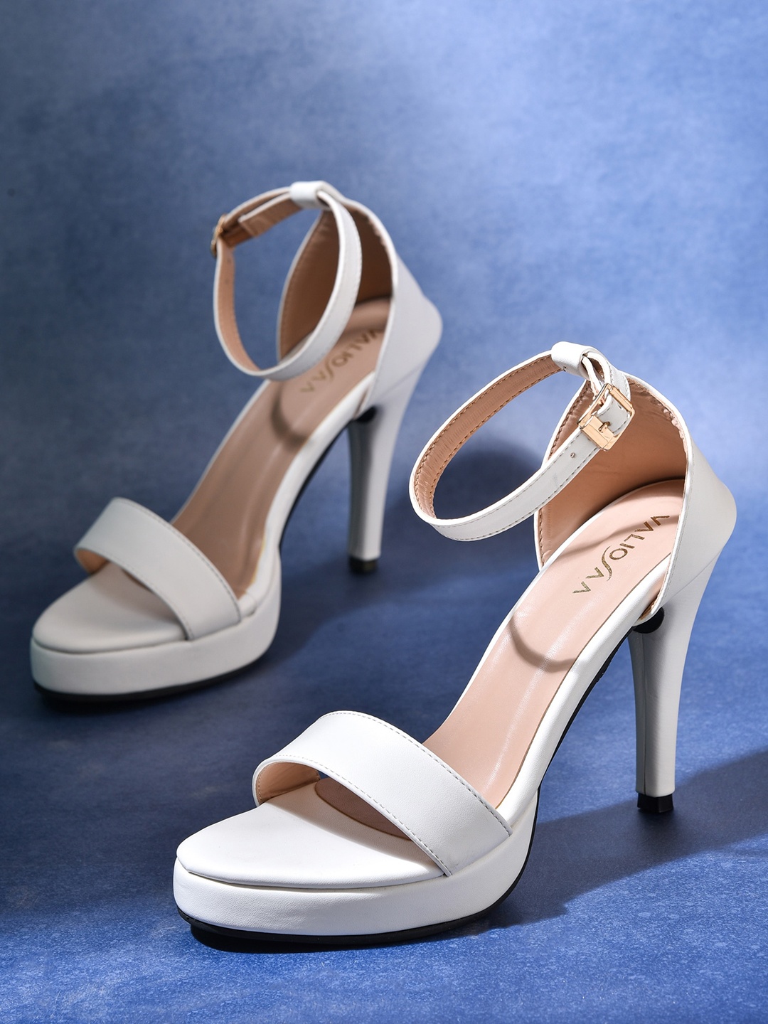 

VALIOSAA Women White Solid Ankle Loop Stiletto Heels